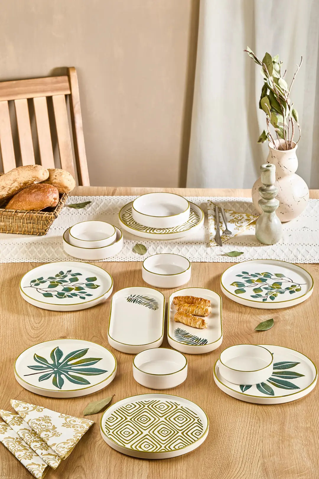 Kitchen Life 14 Parça 6 Kişilik Stackable Güz Bahar Kahvaltı Takımı - Lüx Kahvaltılık Sunum Seti Tabağı