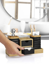 Kitchen Life Siyah Bambu Çekmeceli Sıvı Sabunluk Ve Diş Fırçalıklı Banyo Organizeri