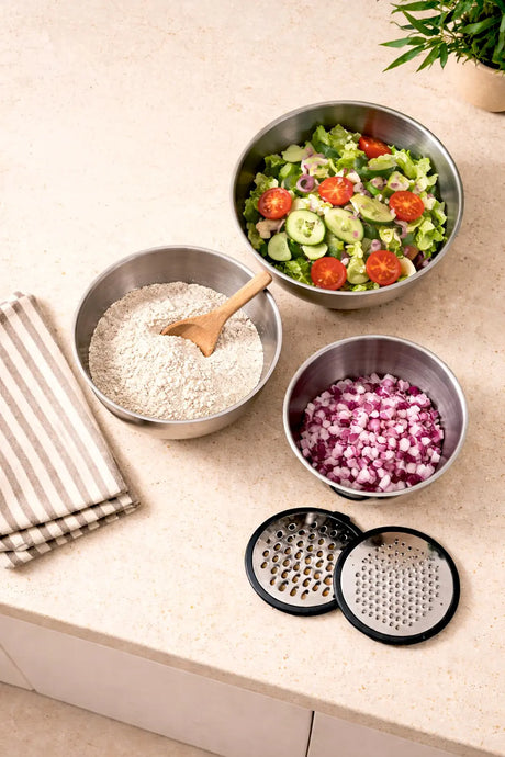Kitchen Life Paslanmaz Çelik Profesyonelia Rendeli Karıştırma Kabı ve Saklama Kabı Kase