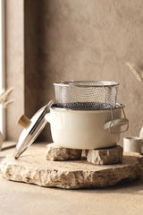 Kitchen Life Master Pro Cook Ahşap Kulplu,Paslanmaz Saplı Krem Süzgeçli Emaye Kızartma Tenceresi 22 cm