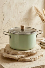 Kitchen Life Titan Cook Ahşap Kulplu,Paslanmaz Saplı Su Yeşili Süzgeçli Emaye Kızartma Tenceresi 22 cm