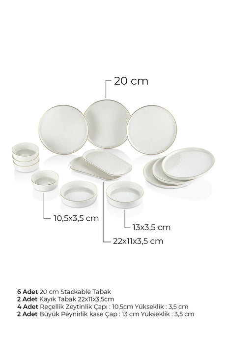 Kitchen Life 14 Parça 6 Kişilik Altın Yaldızlı Kahvaltı Takımı Caotıc Gold -Lüx Kahvaltılık Sunum Seti Tabağı