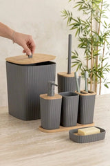 Kitchen Life Yapışkanlı Gerçek Bambu Antrasit 6'lı Safir Banyo Seti