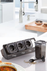 Kitchen Life 12'li Etiketli Standlı Kilitli Kaşıklı Kendinden Yapışkanlı Kare Baharatlık Takımı - Erzak Saklama Kabı Seti