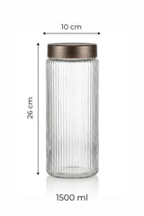 Kitchen Life 6 Adet 1,5 Litre Mega Boy Bambu Kapak Görünümlü Çizgili Kavanoz Seti 1500 ML