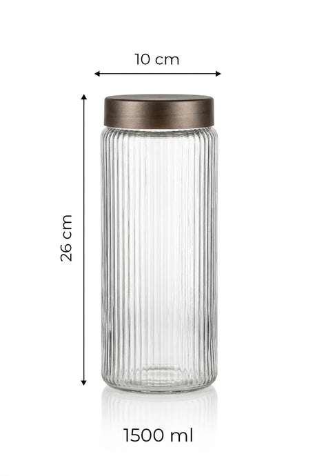 Kitchen Life Lot de 6 bocaux rayés de 1,5 litre avec couvercle effet bambou 1500 ML
