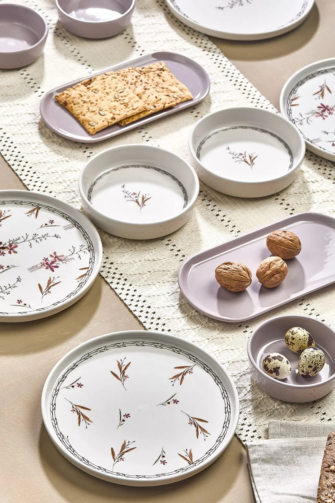 Kitchen Life 14 Parça 6 Kişilik Bahar Dalı Kahvaltı Takımı-Lüx Kahvaltılık Sunum Seti Tabağı