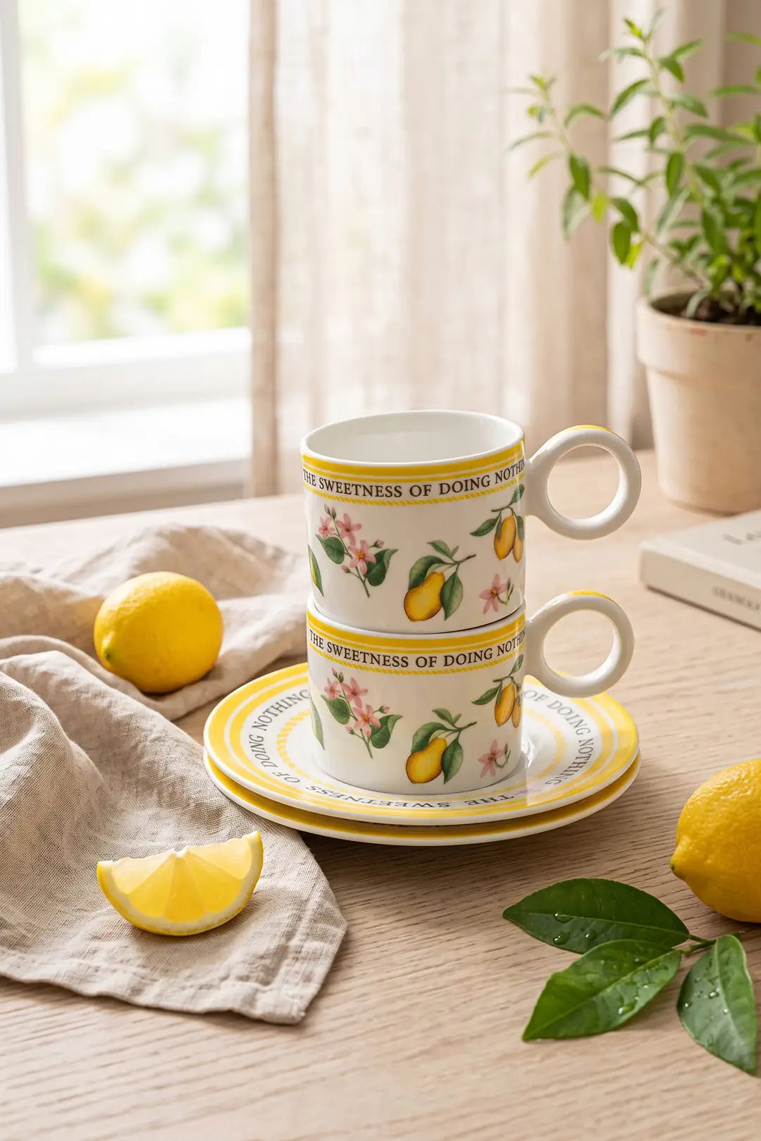 Kitchen Life 4 Parça 2 Kişilik Flower And Lemon Porselen Kahve Fincan Takımı 100 ml