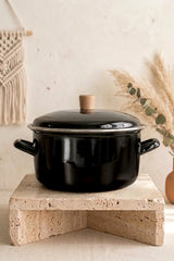 Kitchen Life Terra Cook Ahşap Kulplu,Paslanmaz Saplı Siyah Süzgeçli Emaye Kızartma Tenceresi 22 cm