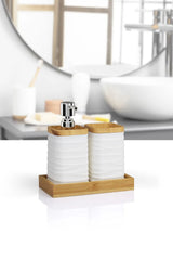 Kitchen Life Beyaz Bambulu Sıvı Sabunluk Ve Diş Fırçalık Seti
