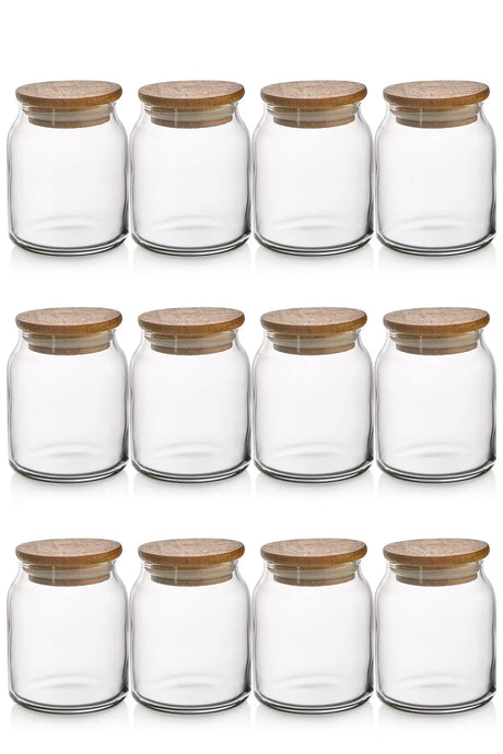 Kitchen Life Myrina Etiketli 12'li Ahşap Vakumlu Kapaklı Baharatlık Takımı 300ml x12