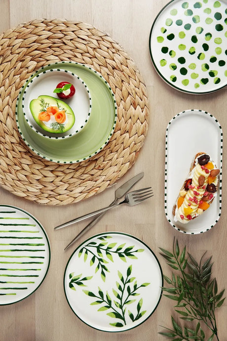 Kitchen Life 22 Parça 12 Kişilik Greentree Stackable Kahvaltı Takımı - Lüx Kahvaltılık Sunum Seti Tabağı