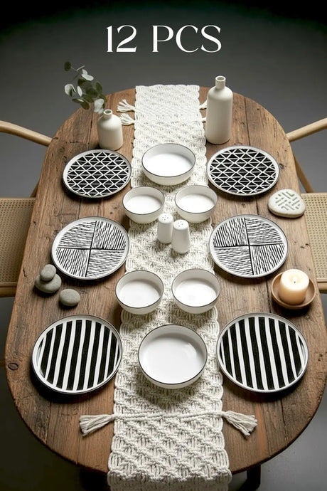Kitchen Life 12 Parça 6 Kişilik Stackable Evil Eyes Kahvaltı Takımı - Lüx Kahvaltılık Sunum Tabağı Seti