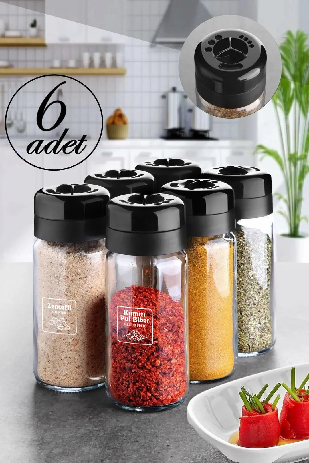 Kitchen Life 6 Adet Büyük Boy Cam Baharatlık Seti - 245 ml