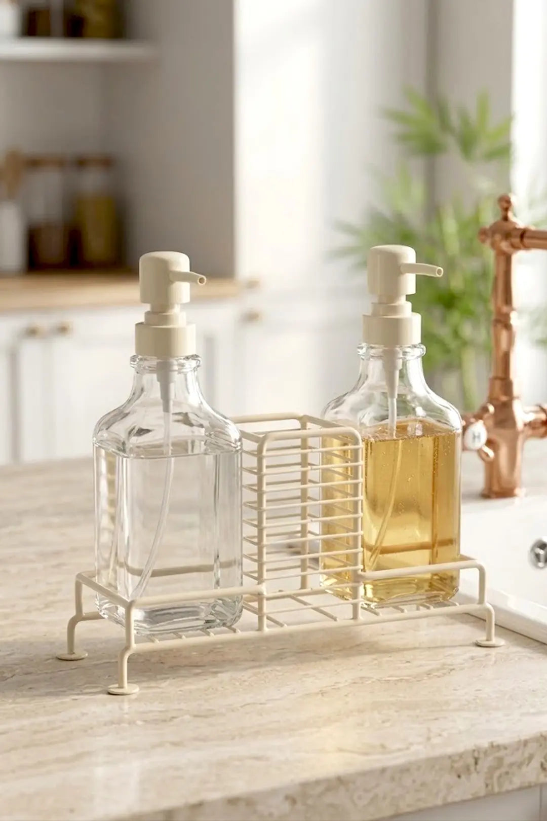 Kitchen Life 2'li Tezgah Üstü Metal Standlı Sünger Hazneli Sabunluk 500 ml-Mutfak Banyo Evye Yanı Sabunluk Seti