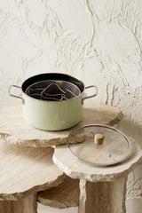 Kitchen Life Titan Cook Ahşap Kulplu,Paslanmaz Saplı Su Yeşili Süzgeçli Emaye Kızartma Tenceresi 22 cm