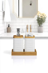 Kitchen Life Beyaz Bambulu Sıvı Sabunluk Ve Diş Fırçalık Seti