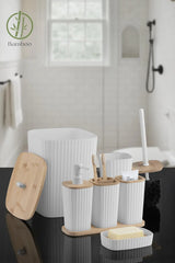 Kitchen Life Yapışkanlı Gerçek Bambu Beyaz 6'lı Safir Banyo Seti