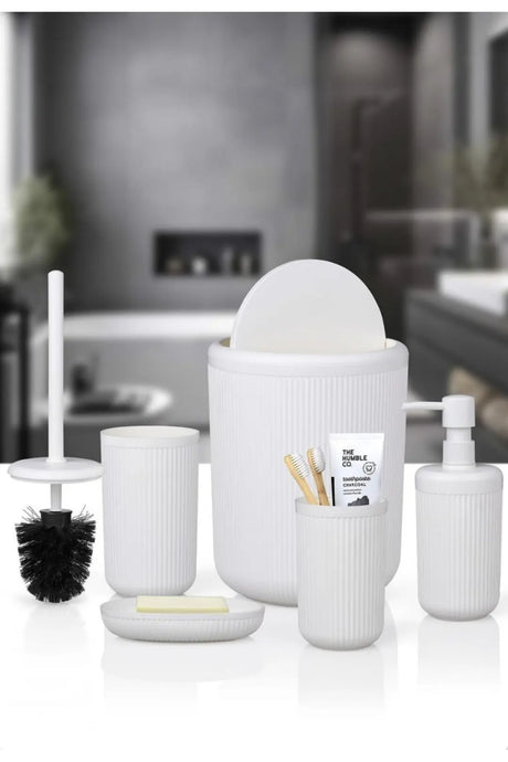 Kitchen Life Linea Ensemble de salle de bain rond à rayures blanc cassé