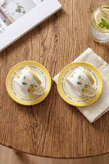 Kitchen Life 4 Parça 2 Kişilik Flower And Lemon Porselen Kahve Fincan Takımı 100 ml