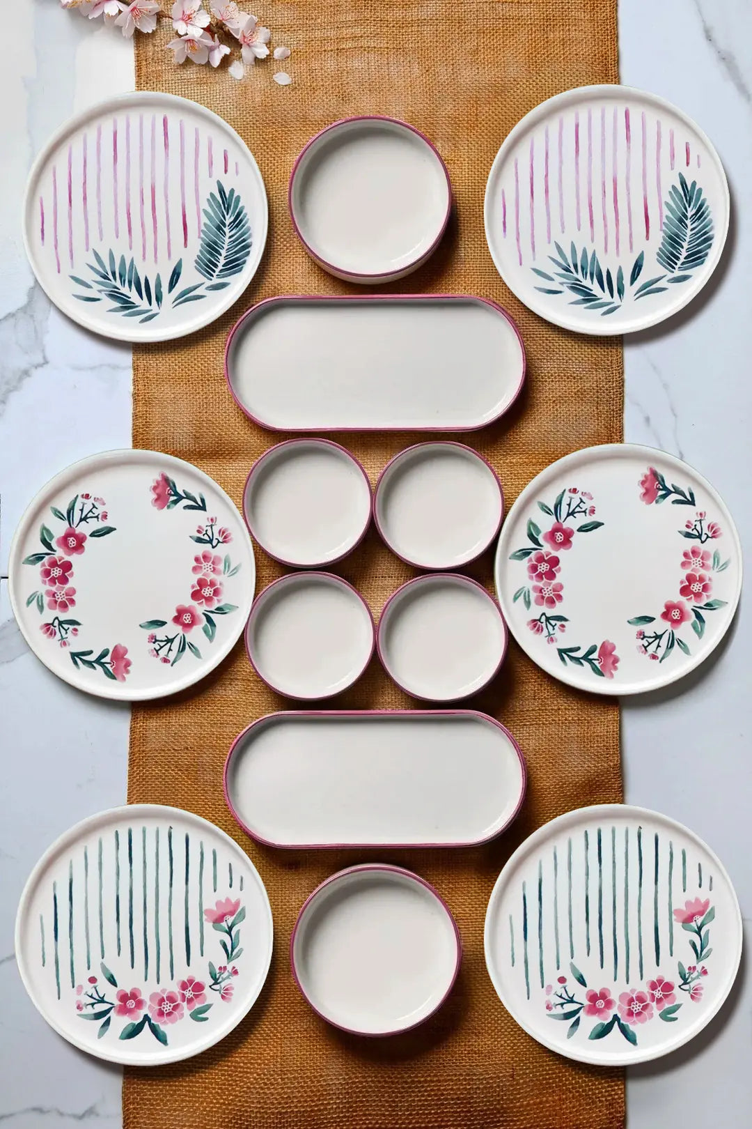 Kitchen Life 14 Parça 6 Kişilik Sakura Stackable Kahvaltı Takımı - Lüx Kahvaltılık Sunum Seti Tabağı