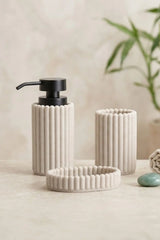 Kitchen Life 3 Parça Çizgili Tasarım Banyo Seti-Dış Fırçalık Sabunluk Seti 350 ml