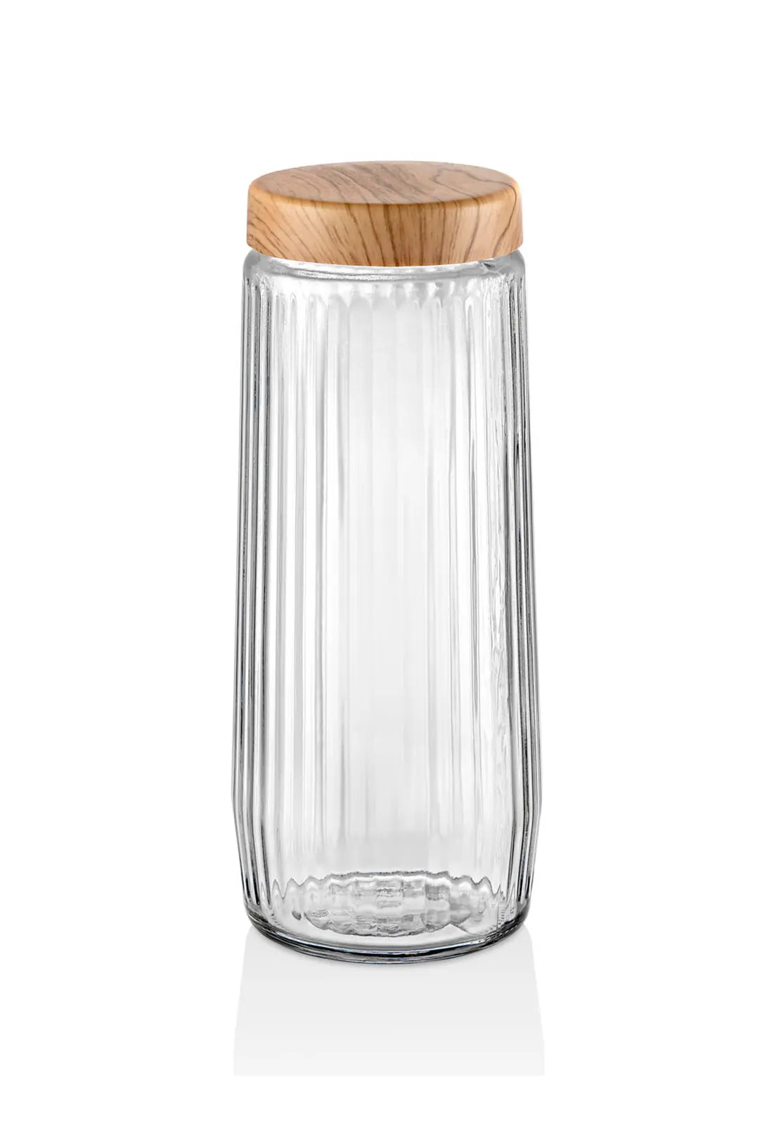 Kitchen Life 6 Adet 1,5 Litre Mega Boy Bambu Kapak Görünümlü Çizgili Kavanoz Seti 1500 ML