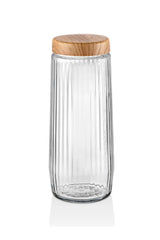 Kitchen Life 6 Adet 1,5 Litre Mega Boy Bambu Kapak Görünümlü Çizgili Kavanoz Seti 1500 ML