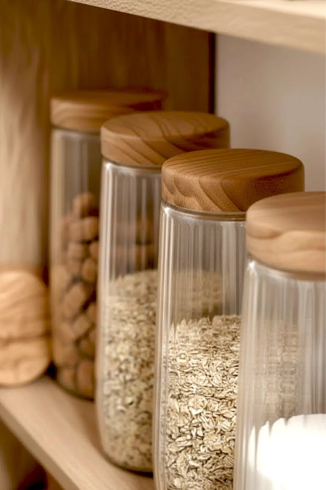 Kitchen Life 6 Adet 1,5 Litre Mega Boy Bambu Kapak Görünümlü Çizgili Kavanoz Seti 1500 ML