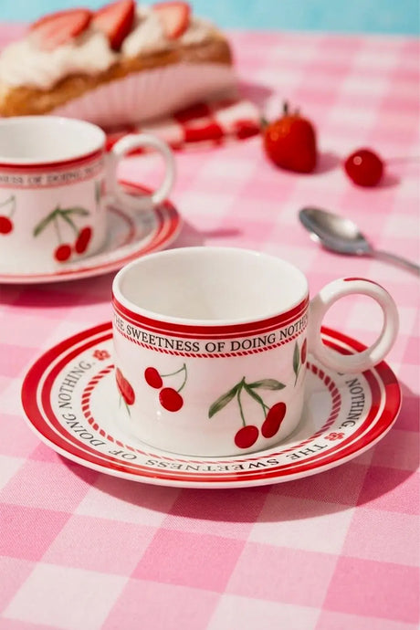 Kitchen Life 4 Parça 2 Kişilik Cherry Porselen Kahve Fincan Takımı 100 ml