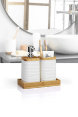 Kitchen Life Beyaz Bambulu Sıvı Sabunluk Ve Diş Fırçalık Seti