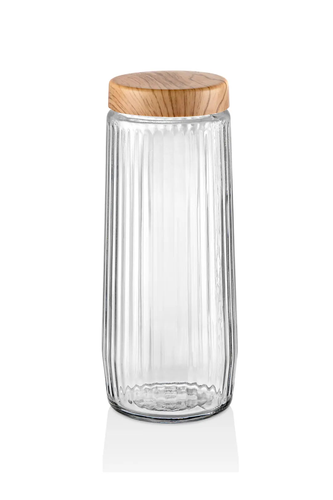 Kitchen Life 12 Adet 1,5 Litre Mega Boy Bambu Kapak Görünümlü Çizgili Kavanoz Seti 1500 ML