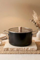 Kitchen Life Titan Cook Ahşap Kulplu,Paslanmaz Saplı Siyah Süzgeçli Emaye Kızartma Tenceresi 22 cm