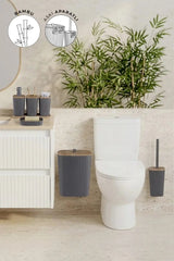 Kitchen Life Yapışkanlı Gerçek Bambu Antrasit 6'lı Safir Banyo Seti