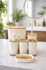 Kitchen Life Yapışkanlı Gerçek Bambu Beyaz 6'lı Safir Banyo Seti