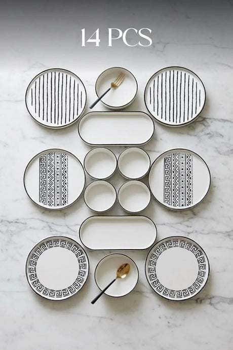 Kitchen Life 14 Parça 6 Kişilik Stackable Sio Savior Kahvaltı Takımı - Lüx Kahvaltılık Sunum Seti Tabağı