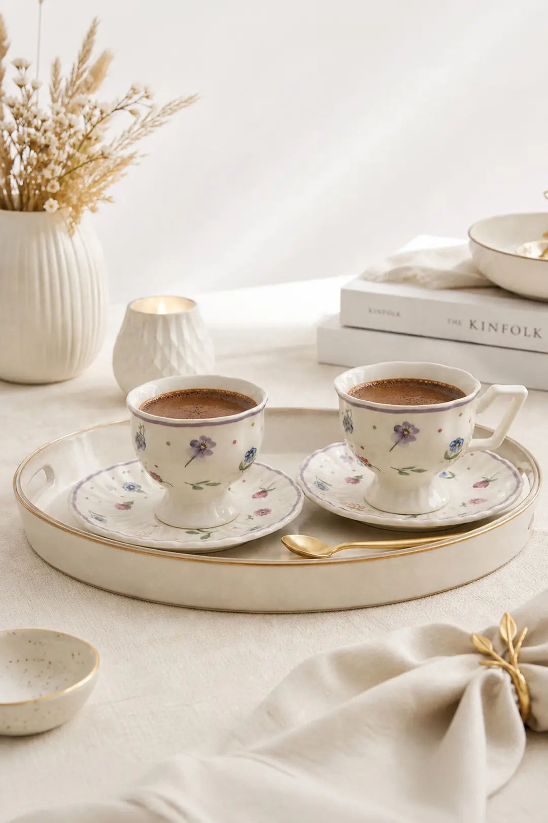 Kitchen Life Queen Rebecca 4 Parça 2 Kişilik Porselen Kahve Fincan Takımı 100 ml