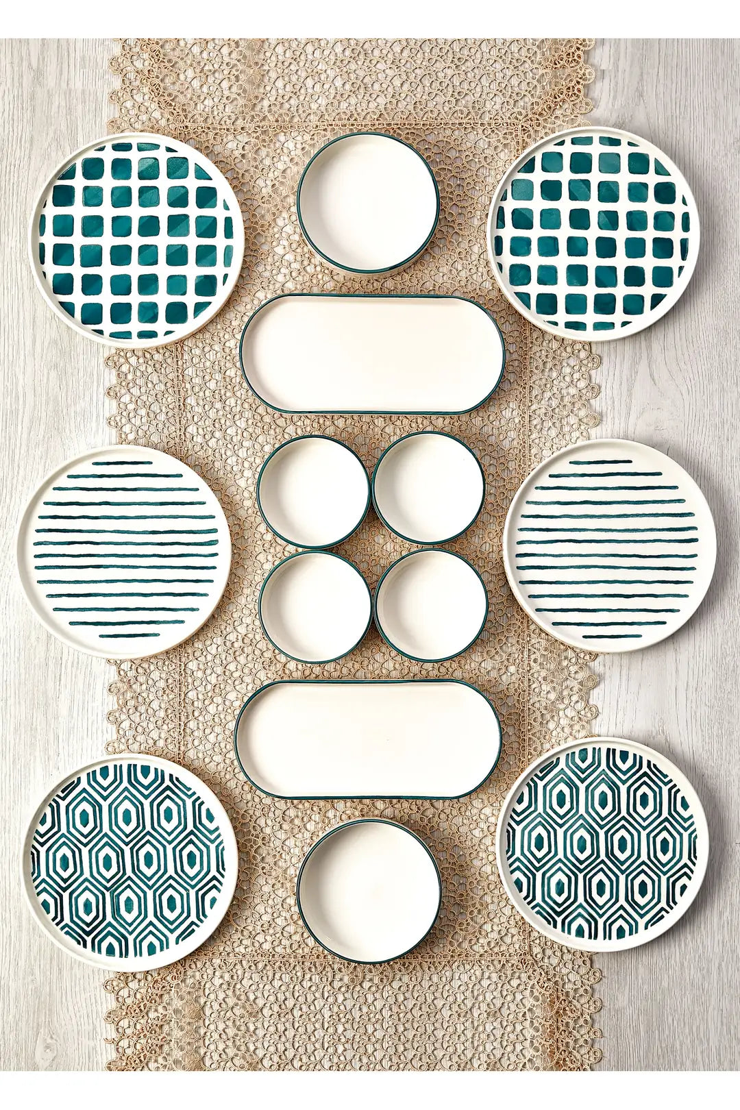 Kitchen Life 14 Parça 6 Kişilik Neometric Stackable Kahvaltı Takımı - Kahvaltılık Sunum Tabağı