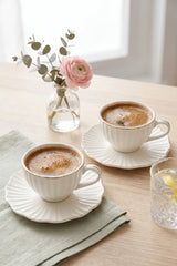Kitchen Life 4 Parça 2 Kişilik Çizgili Altın Yaldızlı Porselen Kahve Fincan Takımı 90 ml