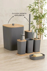 Kitchen Life Yapışkanlı Gerçek Bambu Antrasit 6'lı Safir Banyo Seti