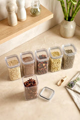 Kitchen Life Etiketli 6'lı Akrilik Gri Sızdırmaz Kapaklı Vakumlu Kare Baharatlık Seti 300 ml