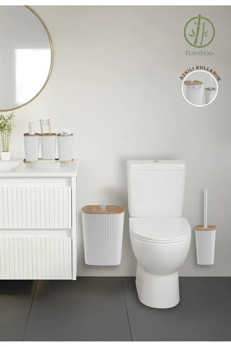 Ensemble de salle de bain Kitchen Life Safir en véritable bambou blanc adhésif, lot de 6
