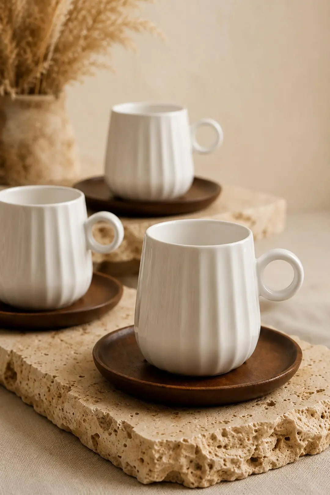 Kitchen Life Keny 12 Parça 6 Kişilik Porselen Kahve Fincan Takımı 100 ml Akasya Tabaklı Fincan Seti