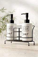 Kitchen Life 2'li Tezgah Üstü Metal Standlı Sünger Hazneli Sabunluk Seti 500 ml-Mutfak Sabunluk Seti