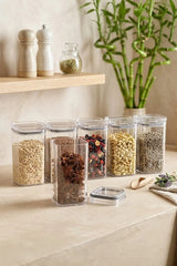 Kitchen Life Etiketli 6'lı Akrilik Gri Sızdırmaz Kapaklı Vakumlu Kare Baharatlık Seti 300 ml