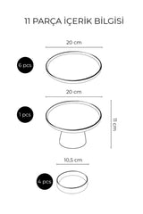 Kitchen Life Handmade 11 Parça Ribbon Ayaklı Sunum Standlı Kahvaltı Takımı - Kurdelalı Kahvaltı Takımı