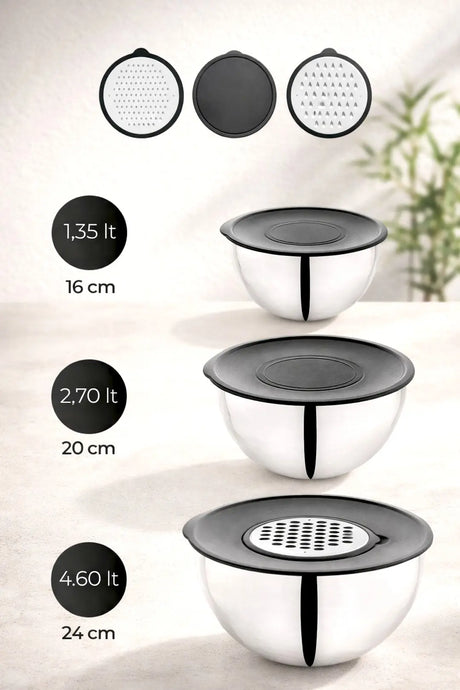 Kitchen Life Paslanmaz Çelik Profesyonelia Rendeli Karıştırma Kabı ve Saklama Kabı Kase