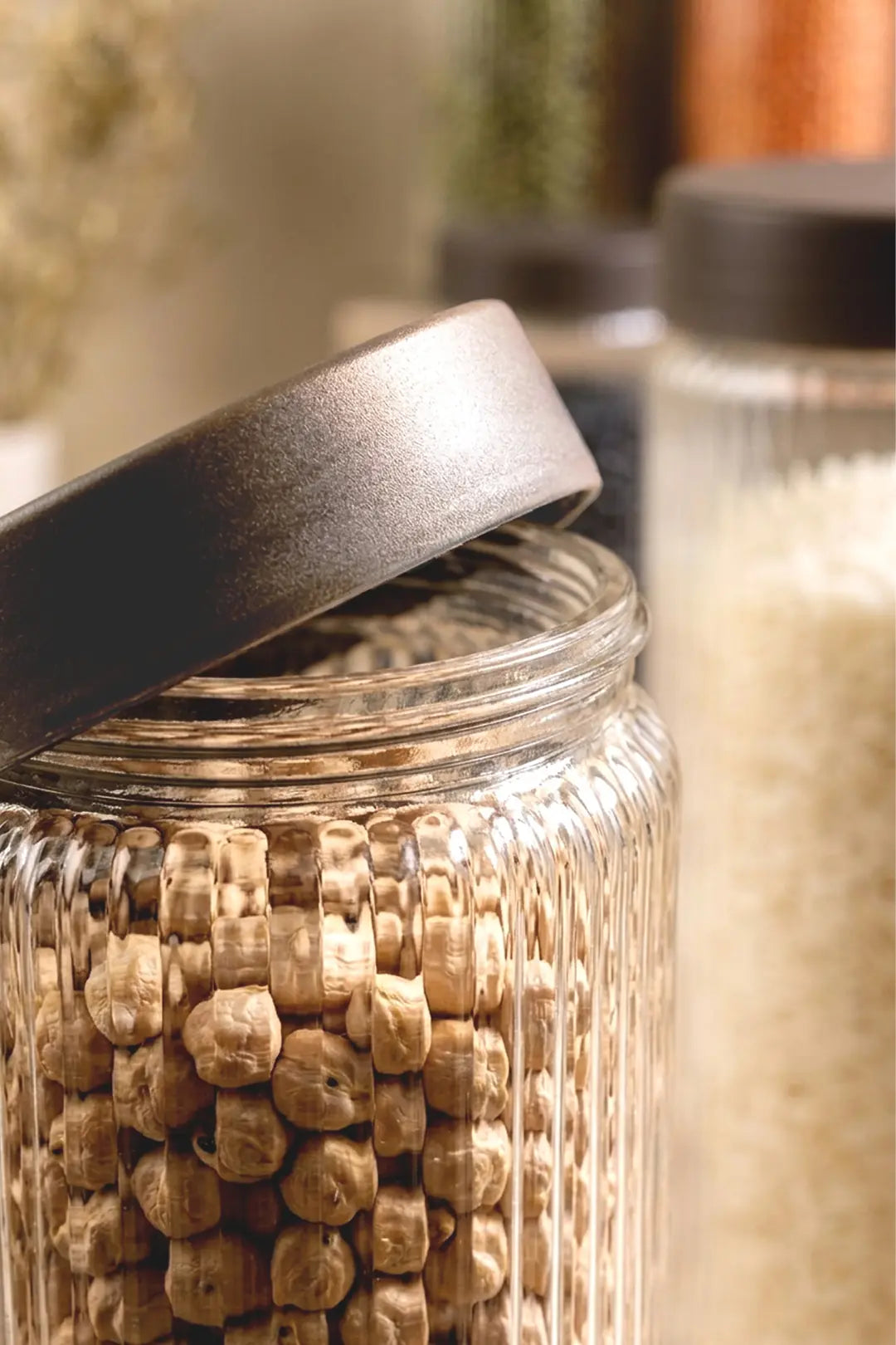 Kitchen Life 6 Adet 1,5 Litre Mega Boy Bambu Kapak Görünümlü Çizgili Kavanoz Seti 1500 ML