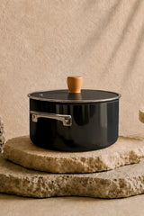 Kitchen Life Titan Cook Ahşap Kulplu,Paslanmaz Saplı Siyah Süzgeçli Emaye Kızartma Tenceresi 22 cm