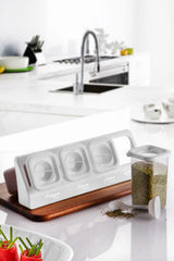 Kitchen Life 4'lü Etiketli Standlı Kilitli Kaşıklı Kendinden Yapışkanlı Kare Baharatlık Takımı - Erzak Saklama Kabı Seti